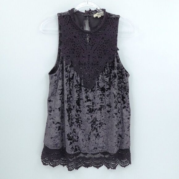 Entro Sz Small Top‎ Deep Purple Crushed Velvet Goth Whimsigoth Lace Scallop Hem - Picture 1 of 10
